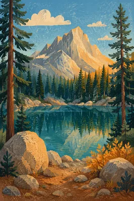 Golden Sunrise Over Evergreen Mountain Lake