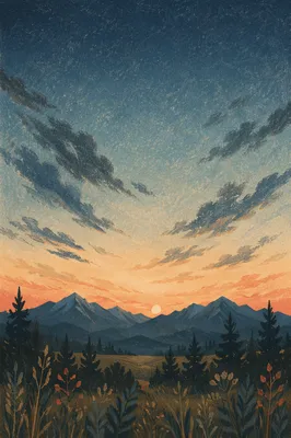 Golden Sunrise Over Evergreen Mountain Range