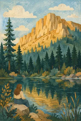 Golden Sunrise Over Evergreen Mountain Lake