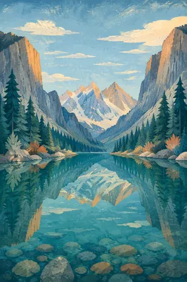 Golden Sunrise Over Evergreen Alpine Lake