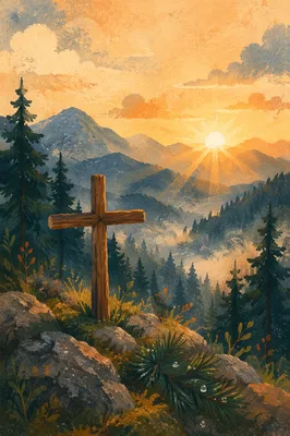 Golden Sunrise Cross Over Evergreen Mountains