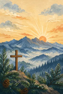 Golden Sunrise Cross Over Evergreen Mountains