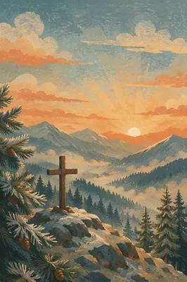 Golden Sunrise Cross Over Evergreen Mountains