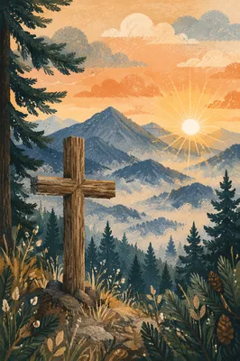 Golden Sunrise Cross Over Evergreen Mountains