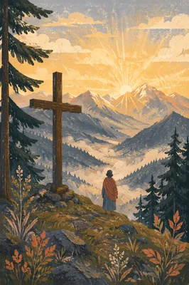Golden Sunrise Cross Over Evergreen Mountains