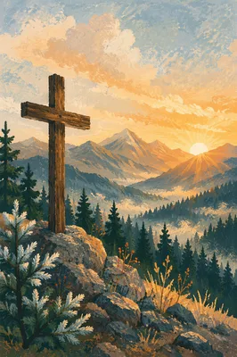 Golden Sunrise Cross Over Evergreen Mountains