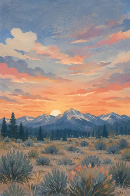 Golden Sunrise Over Evergreen Mountain Range