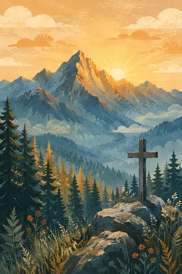 Golden Sunrise Cross Over Evergreen Mountains