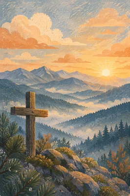 Golden Sunrise Cross Over Evergreen Mountains