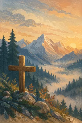 Golden Sunrise Cross Over Evergreen Mountains