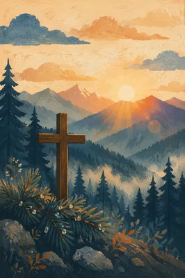 Golden Sunrise Cross Over Evergreen Mountains