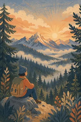 Golden Sunrise Over Evergreen Mountain Ridge