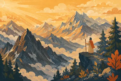 Golden Sunrise Over Evergreen Alpine Peaks