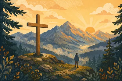 Golden Sunrise Cross Over Alpine Mountains
