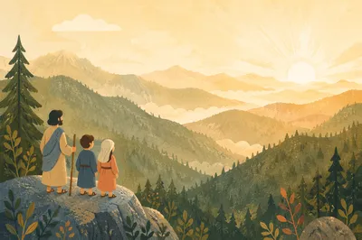 Golden Sunrise Over Evergreen Mountain Ridges