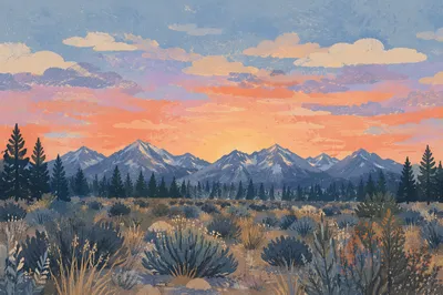 Golden Sunrise Over Evergreen Mountain Range
