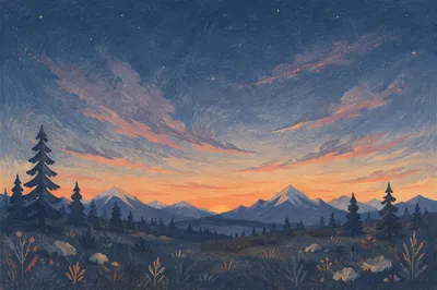 Golden Sunrise Over Evergreen Mountain Range