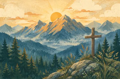 Golden Sunrise Over Evergreen Mountain Cross