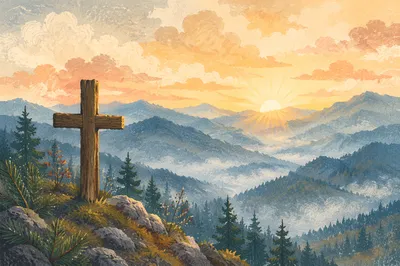 Golden Sunrise Cross Over Evergreen Mountains