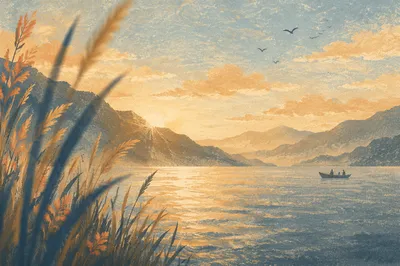 Golden Sunrise Over Evergreen Mountain Lake