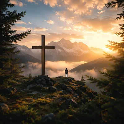 Golden Sunrise Cross Over Evergreen Mountains