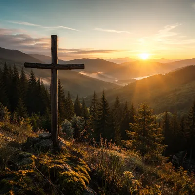 Golden Sunrise Cross Over Evergreen Mountains