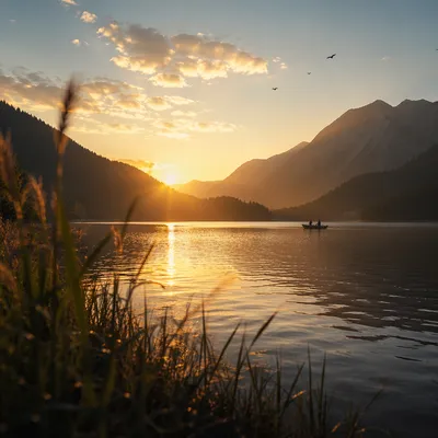Golden Sunrise Over Evergreen Alpine Lake