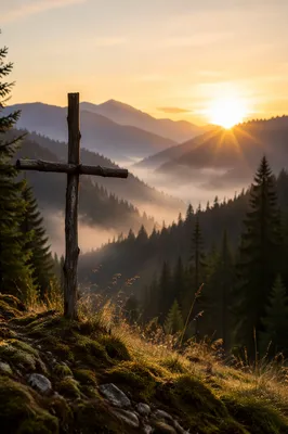 Golden Sunrise Cross Over Evergreen Mountains