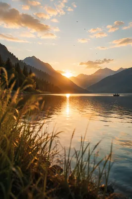 Golden Sunrise Over Evergreen Mountain Lake