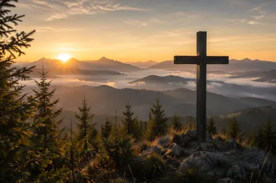 Sunrise Cross Over Evergreen Mountain Ridge