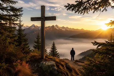 Sunrise Cross Over Evergreen Mountain Range