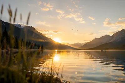 Golden Sunrise Over Evergreen Alpine Lake