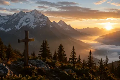 Golden Sunrise Cross Over Evergreen Mountains