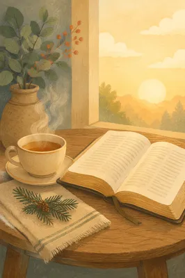 Morning Tea and Open Bible Still Life