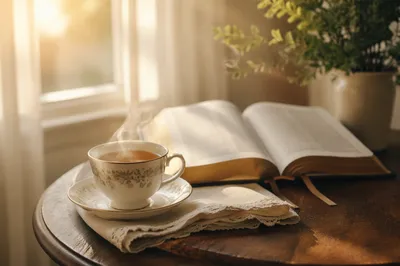 Morning Tea Beside Open Bible
