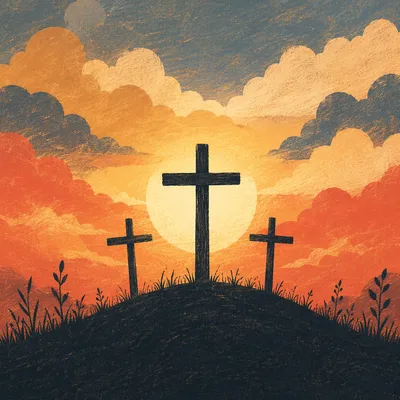 Three Crosses at Golden Sunset