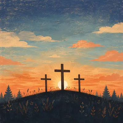 Three Crosses on Evergreen Sunset Hill