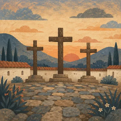 Three Wooden Crosses at Sunset Hill