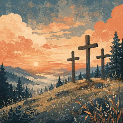 Three Crosses on Evergreen Sunset Hill