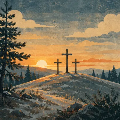 Three Crosses on Evergreen Sunset Hill