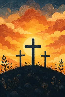 Three Crosses at Golden Sunset Hill