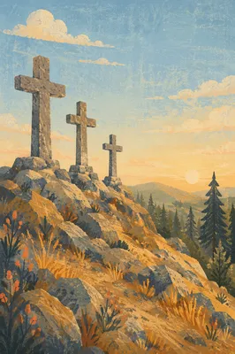 Three Stone Crosses at Sunset Hill