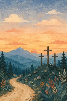 Three Crosses at Evergreen Mountain Sunset