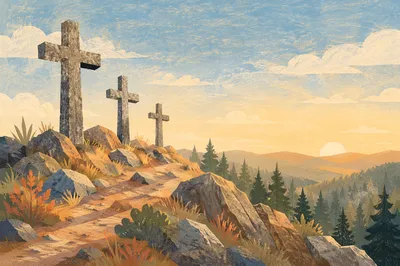 Three Stone Crosses at Sunset Hill