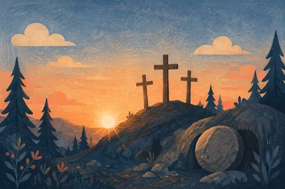Three Crosses at Evergreen Sunset