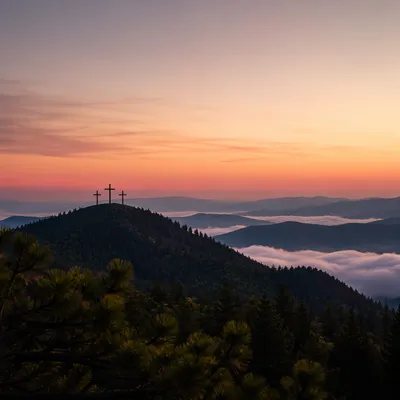 Three Crosses at Evergreen Hill Sunset