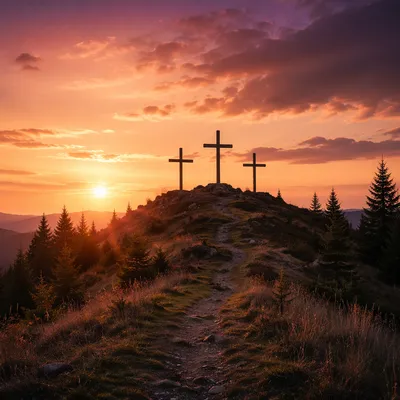 Three Crosses on Evergreen Sunset Hill