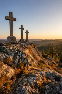 Three Stone Crosses at Sunset Hill