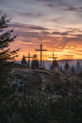 Three Crosses at Evergreen Sunset