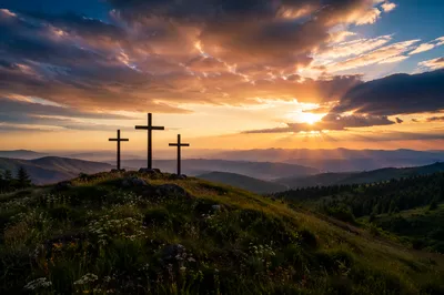 Three Crosses Over Evergreen Sunset Hills